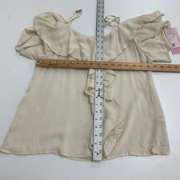 One The Land Tank Top Womens S Small Ivory Ruffle Overlap Cold Shoulder Cami - Picture 7 of 14